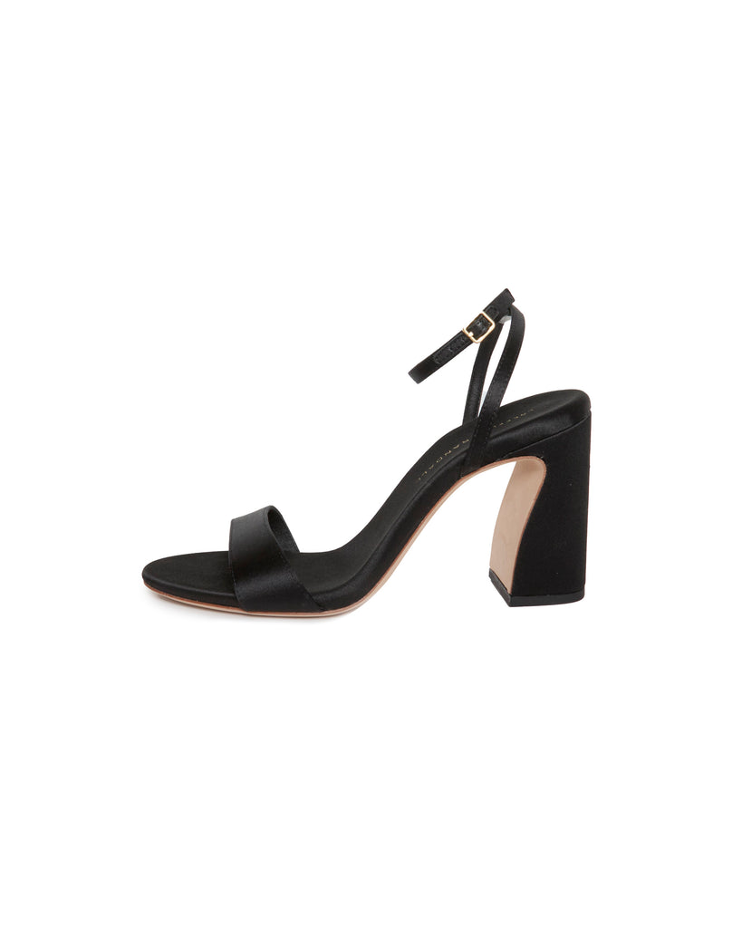 Malia Curved Heel Simple Sandal with Ankle Strap in Black