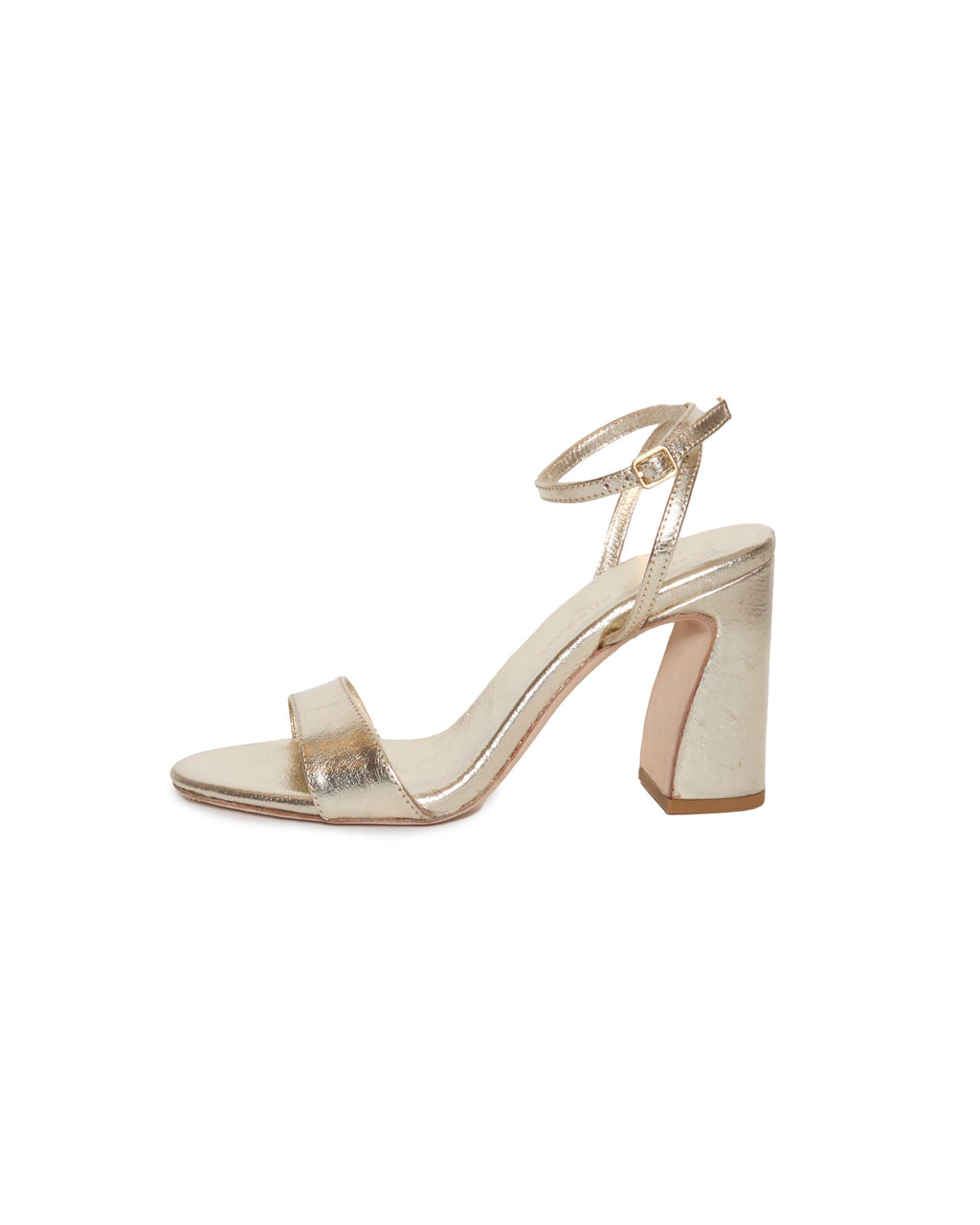 LOEFFLER RANDALL Malia Curved Heel Simple Sandal with Ankle Strap in Champagne