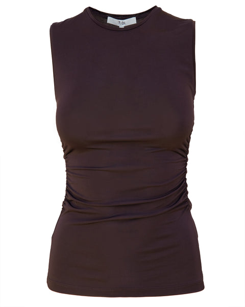 Micro Jersey Shirred Crewneck Top