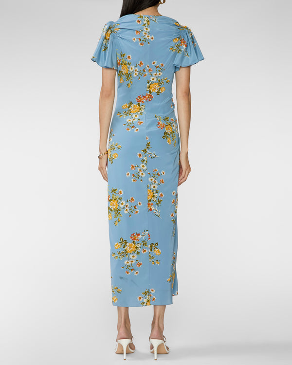 Veronica Beard Midi Huntleigh Dress Blue River Multi