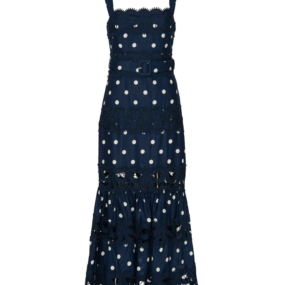 navy blue polka dot maxi dress SELF PORTRAIT Navy Polka Dot Linen Midi Dress in Navy– Capsule Shop