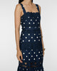 SELF PORTRAIT Navy Polka Dot Linen Midi Dress