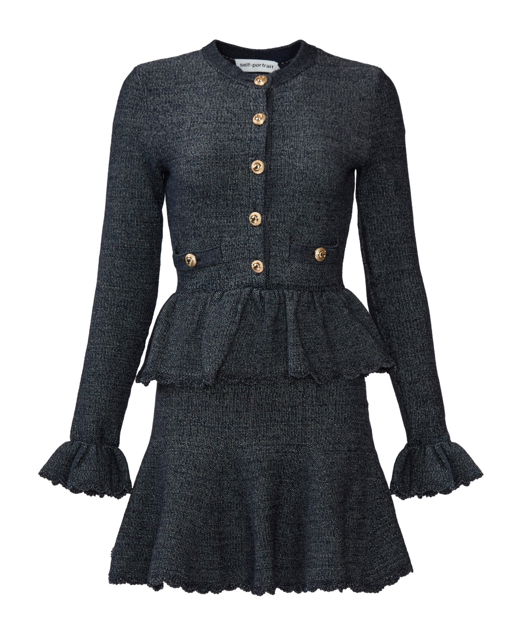 Self Portrait Navy Textured Knit Mini Dress