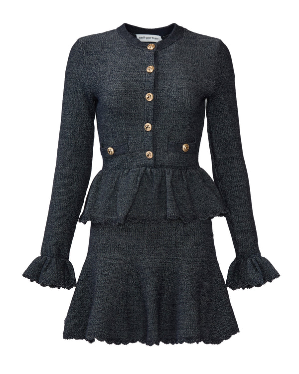 Self Portrait Navy Textured Knit Mini Dress