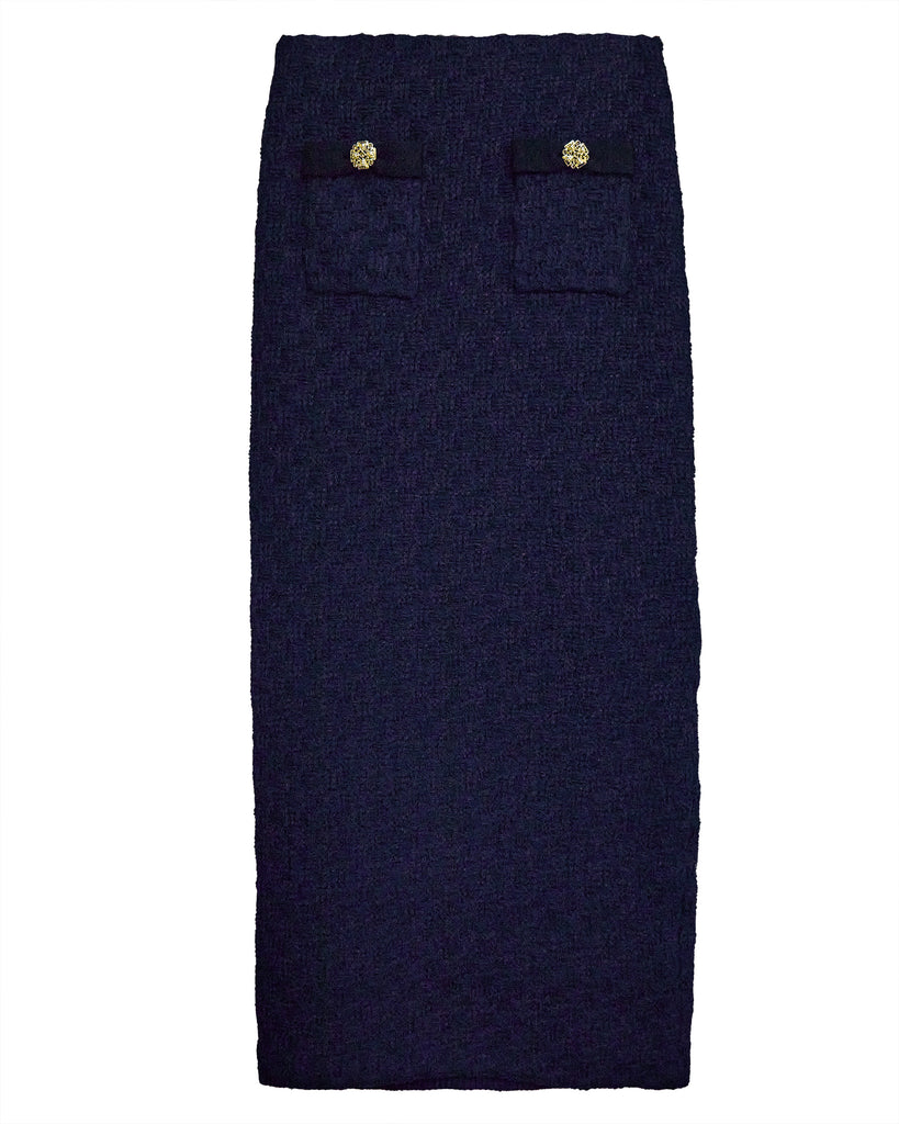 Navy Weave Knit Midi Skirt
