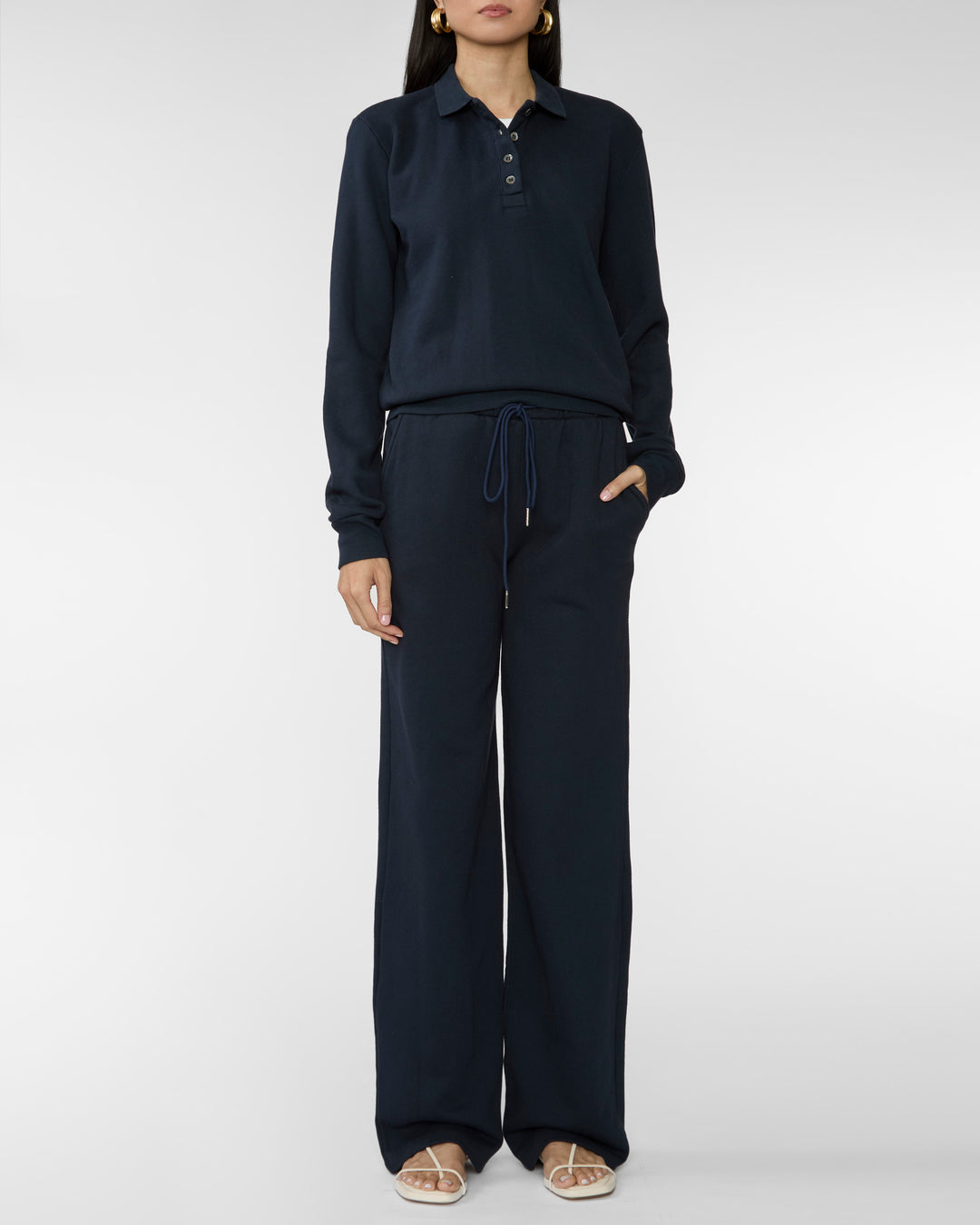 SPRWMN Polo Sweatshirt in Navy