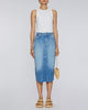 The Highland Denim Skirt in Baja Blue Raw Hem