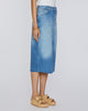 The Highland Denim Skirt in Baja Blue Raw Hem