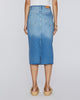 The Highland Denim Skirt in Baja Blue Raw Hem