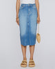 The Highland Denim Skirt in Baja Blue Raw Hem