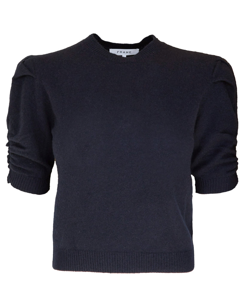 Ruched Sleeve Cashmere Sweater in Navy