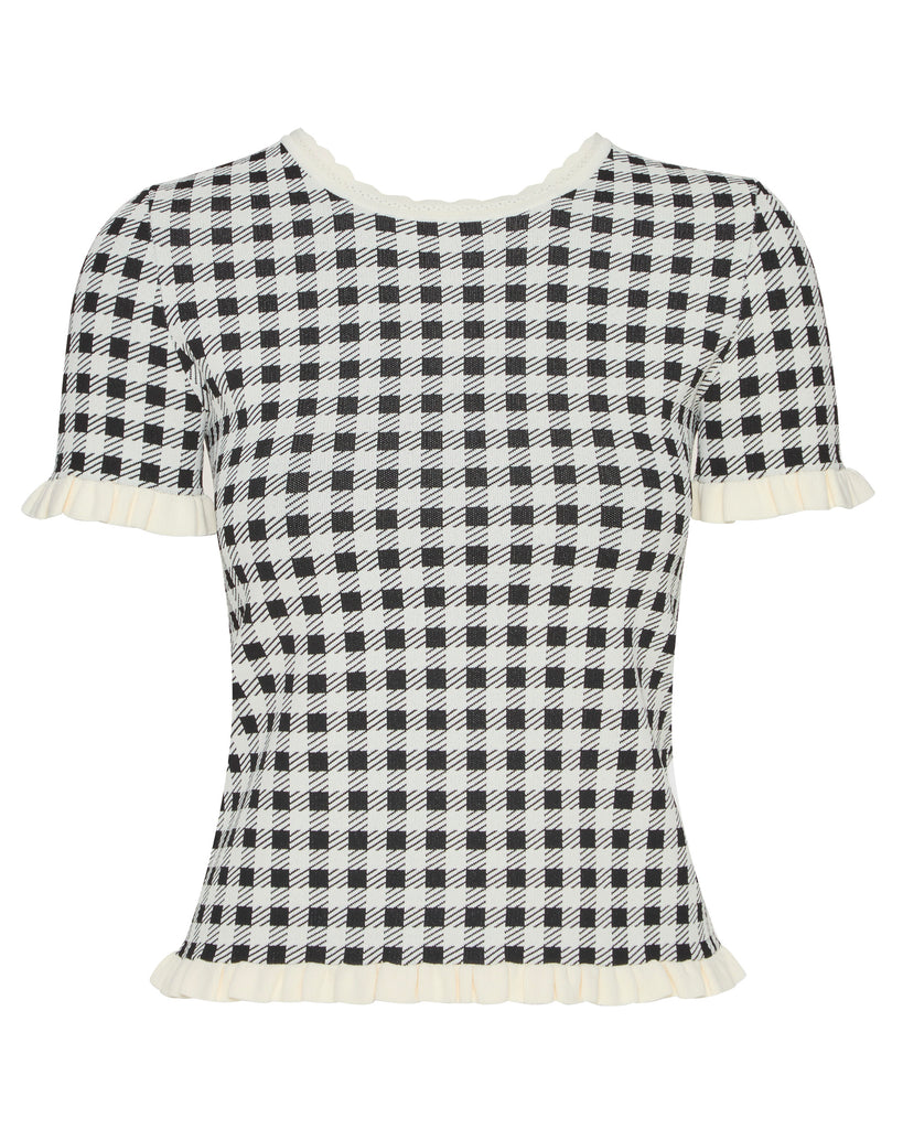SEA Saige Gingham Knit Short Sleeve Top