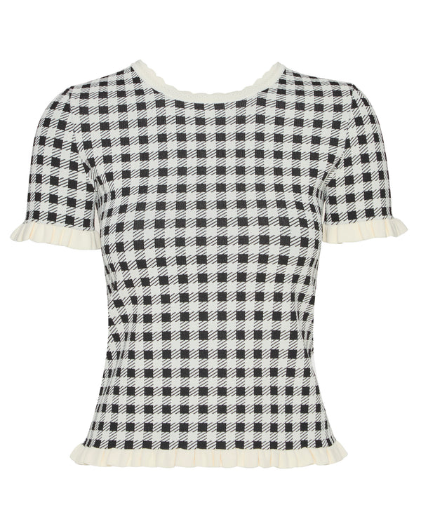 SEA Saige Gingham Knit Short Sleeve Top