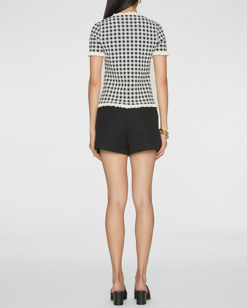 SEA Saige Gingham Knit Short Sleeve Top
