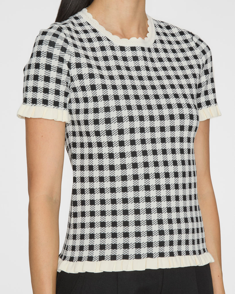 SEA Saige Gingham Knit Short Sleeve Top