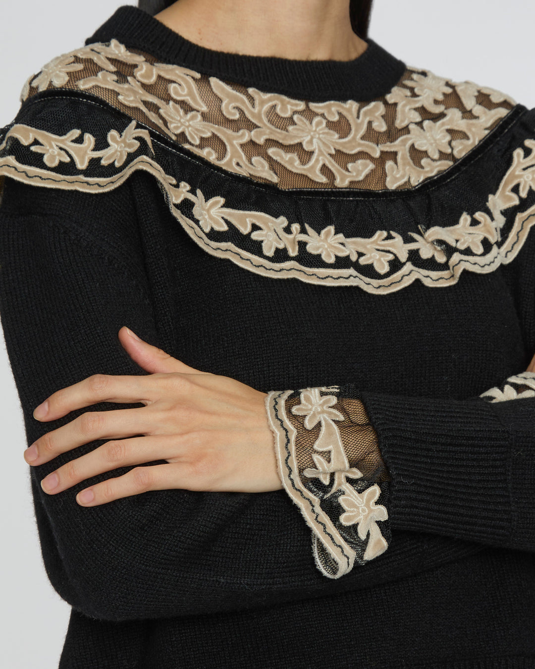 SEA Bea Embroidery Sweater with Yoke