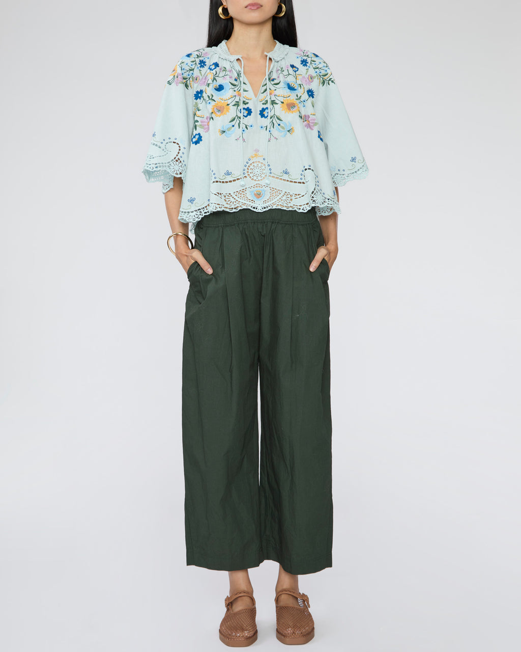 SEA Celia Embroidery Short Sleeve Top