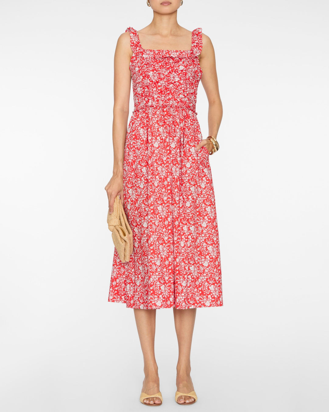 SEA Lucille Liberty Print Pleated Midi Dress