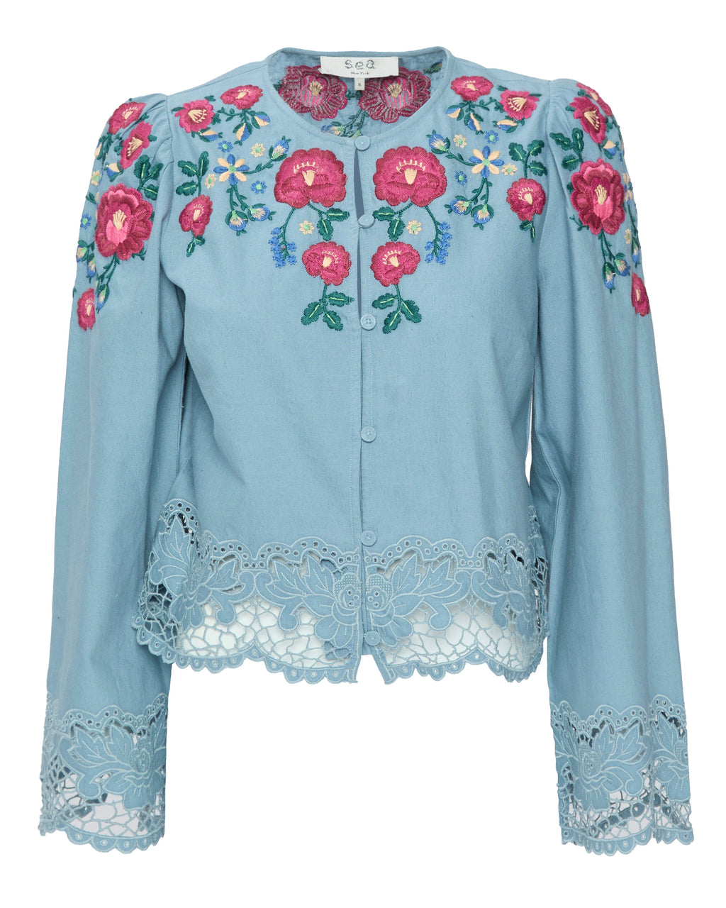 SEA Rosaline Embroidery Long Sleeve Button Up Top