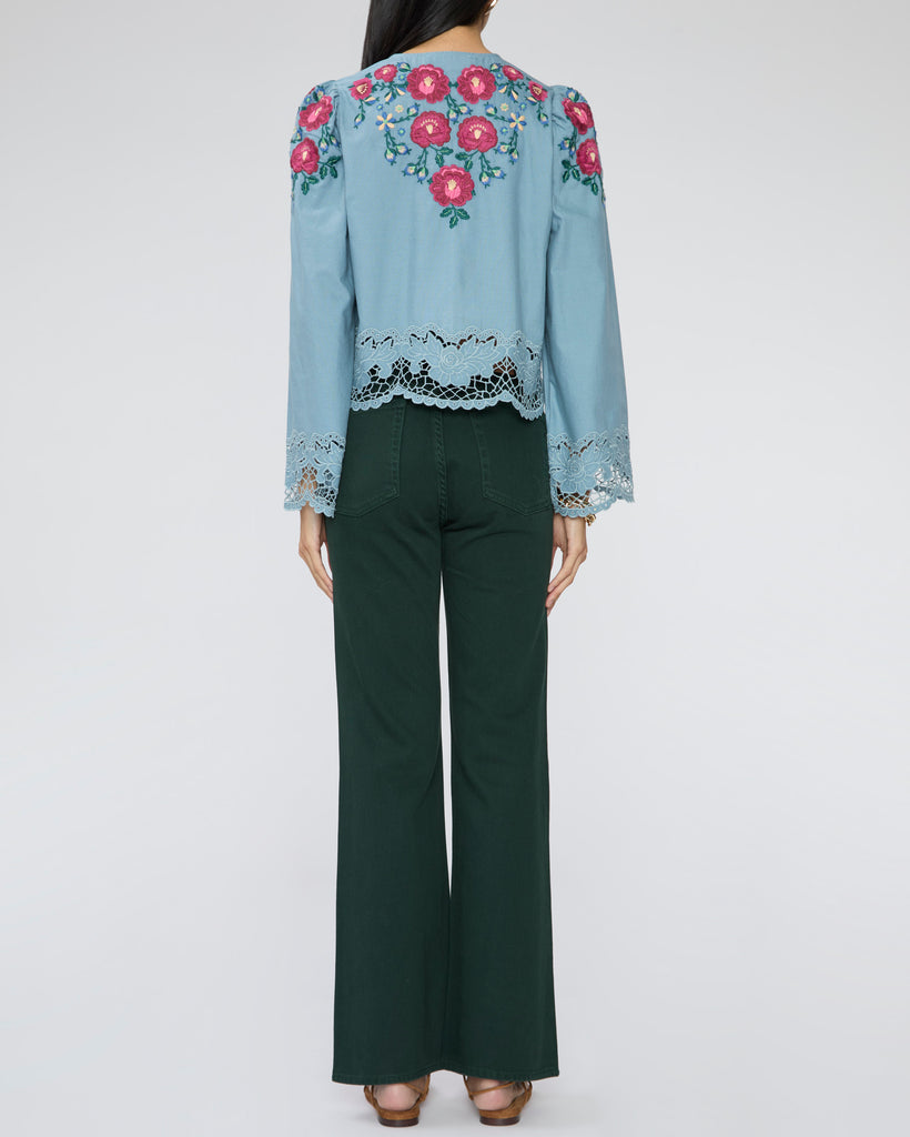 SEA Rosaline Embroidery Long Sleeve Button Up Top