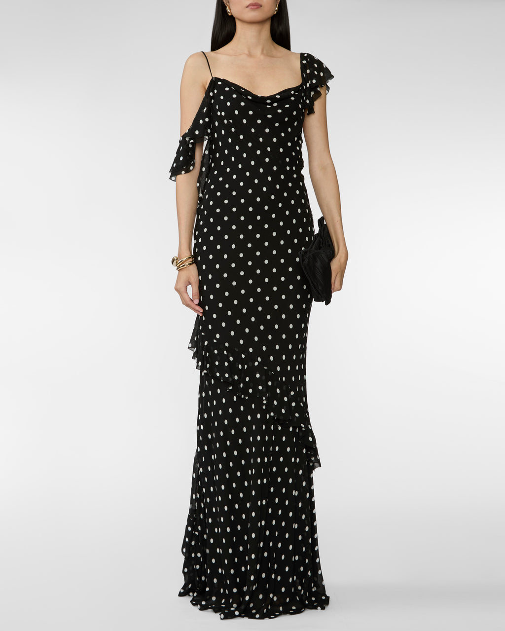 SELF PORTRAIT Black Polka Dot Georgette Maxi Dress