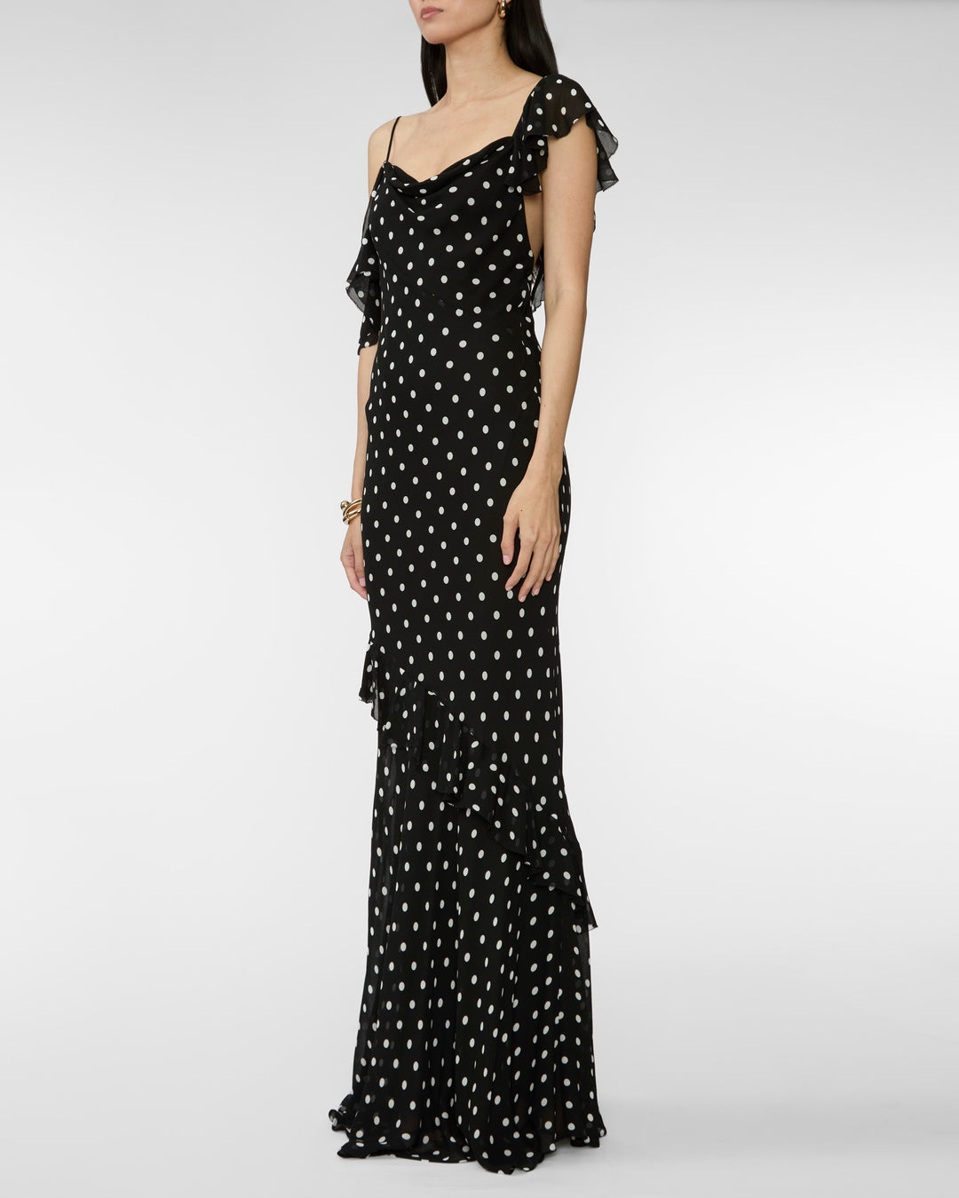 SELF PORTRAIT Black Polka Dot Georgette Maxi Dress