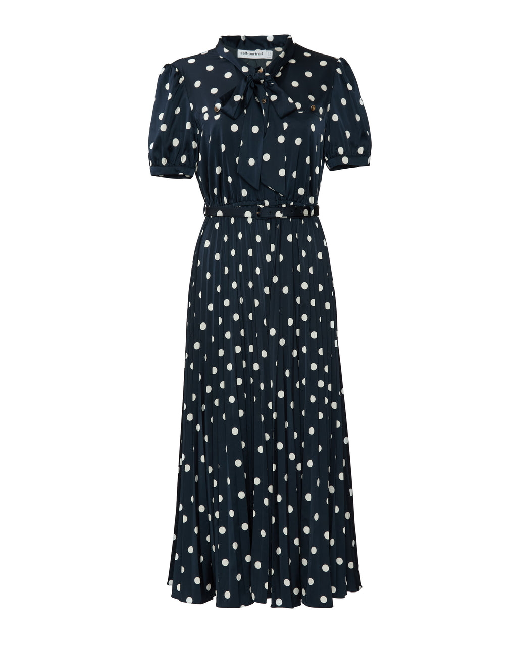 SELF PORTRAIT Navy Polka Dot Satin Midi Dress