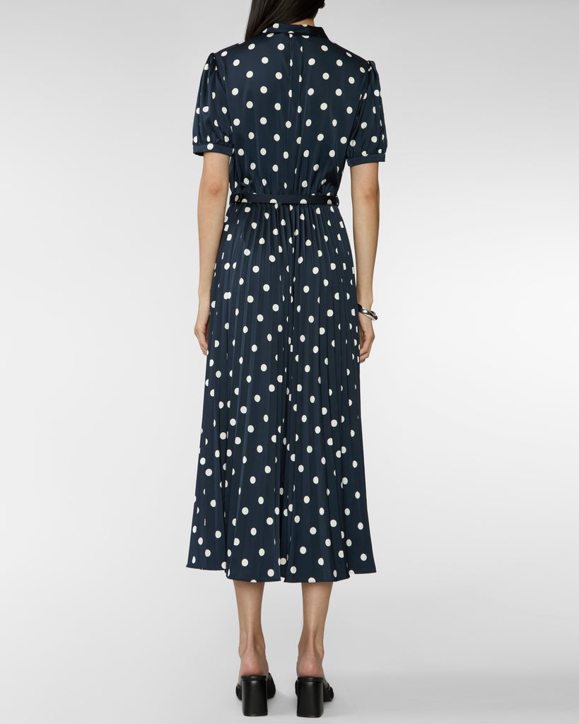 SELF PORTRAIT Navy Polka Dot Satin Midi Dress