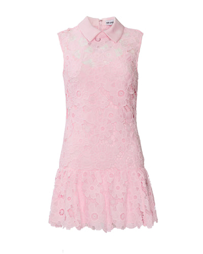 Pink Lace Collared Mini Dress
