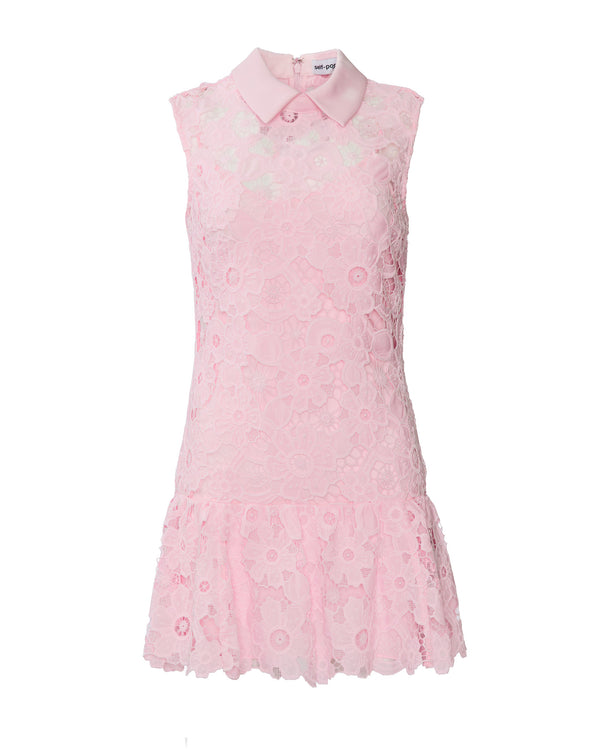 SELF PORTRAIT Pink Lace Collared Mini Dress