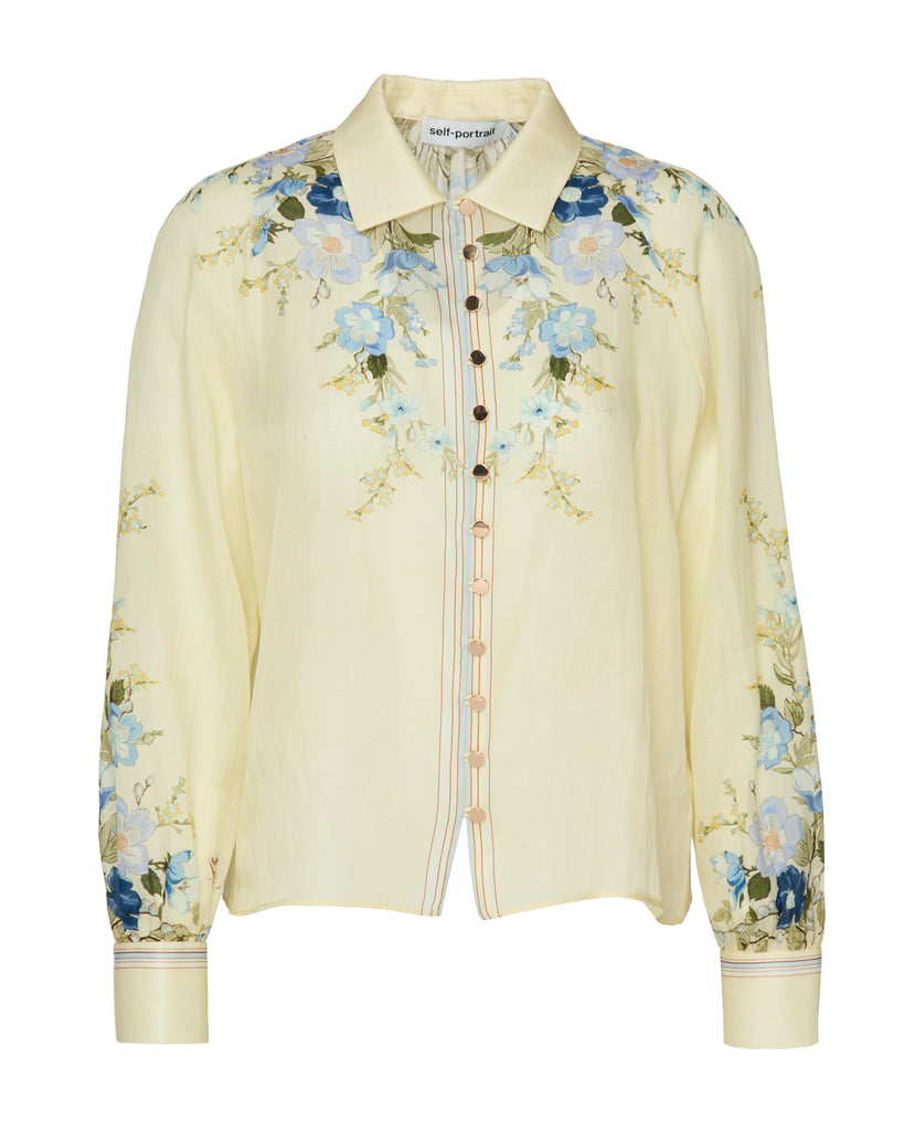 SELF PORTRAIT Yellow Floral Organza Blouse