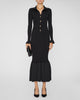 Black Ribbed Knit Fluted Midi Dress