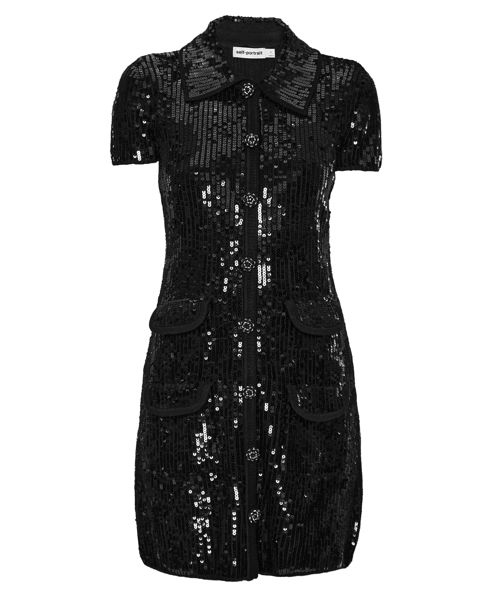SELF PORTRAIT Black Sequin Knit Mini Dress– Capsule Shop 