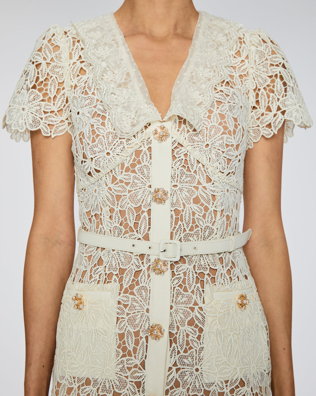 Self Portrait Cream Lace Midi Dress details