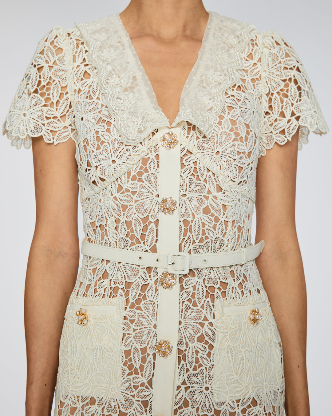 Self Portrait Cream Lace Midi Dress details