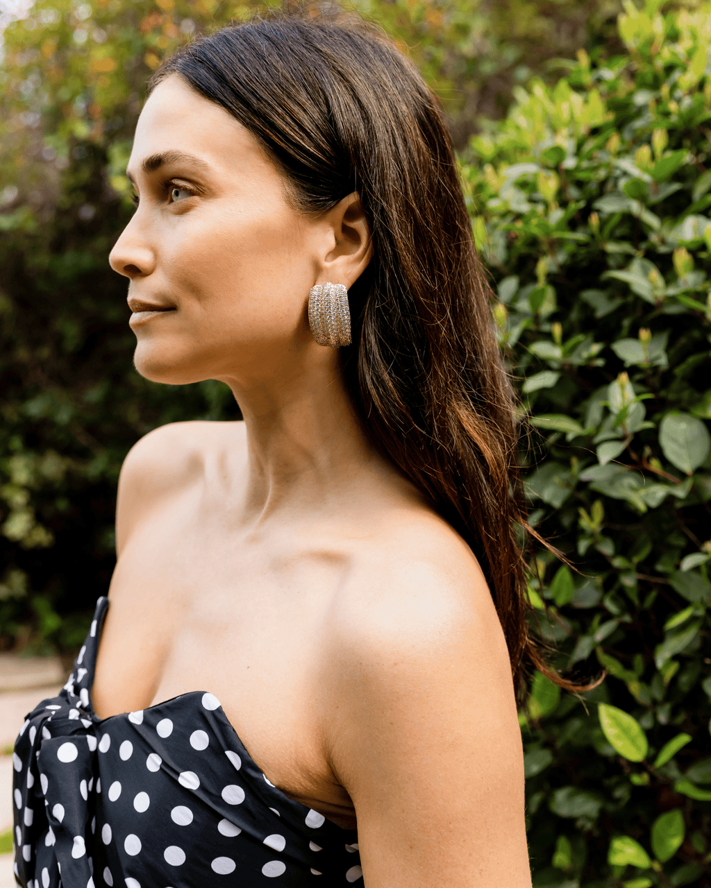 SELF PORTRAIT Gold Crystal Ridged Earrings