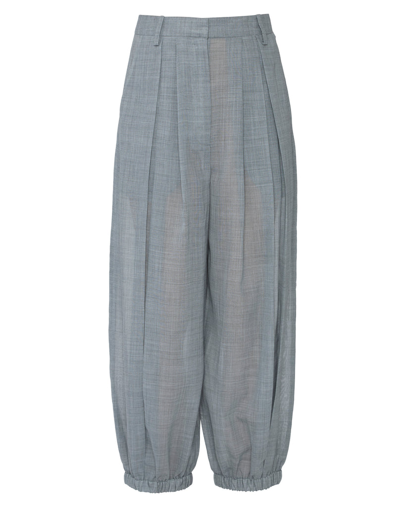 TIBI Sheer Wool Gauze Pleated Long Balloon Pant