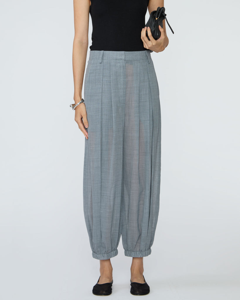 TIBI Sheer Wool Gauze Pleated Long Balloon Pant