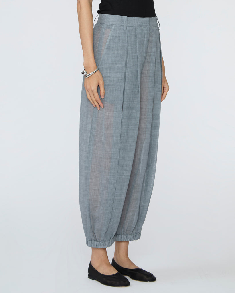 TIBI Sheer Wool Gauze Pleated Long Balloon Pant