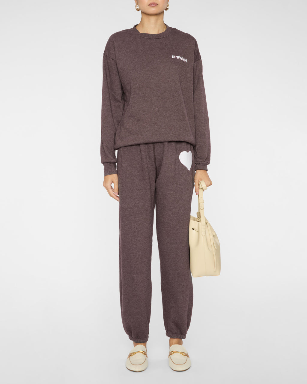 SPRWMN Tiny Logo Sweatshirt in Heathered Brown
