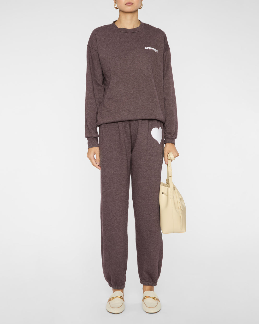 SPRWMN Tiny Logo Sweatshirt in Heathered Brown