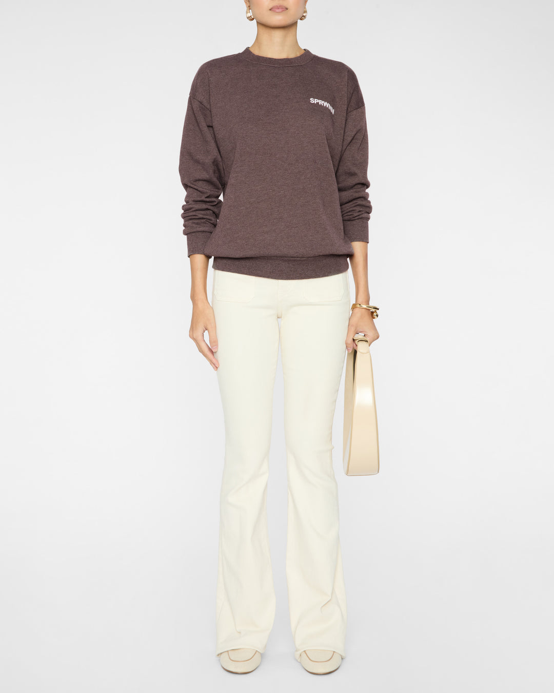 SPRWMN Tiny Logo Sweatshirt in Heathered Brown