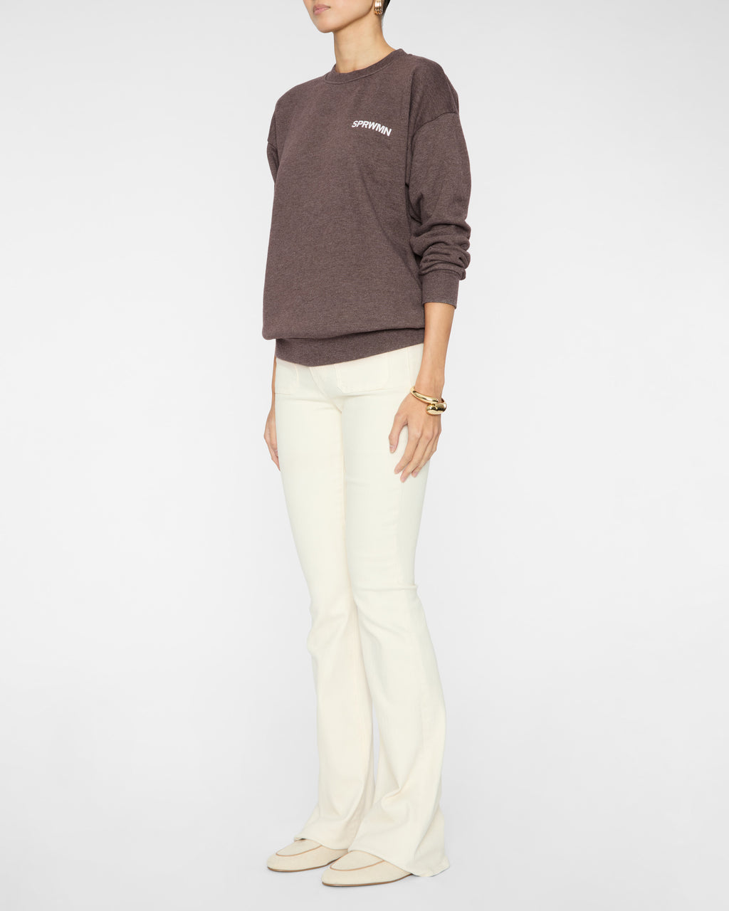 SPRWMN Tiny Logo Sweatshirt in Heathered Brown