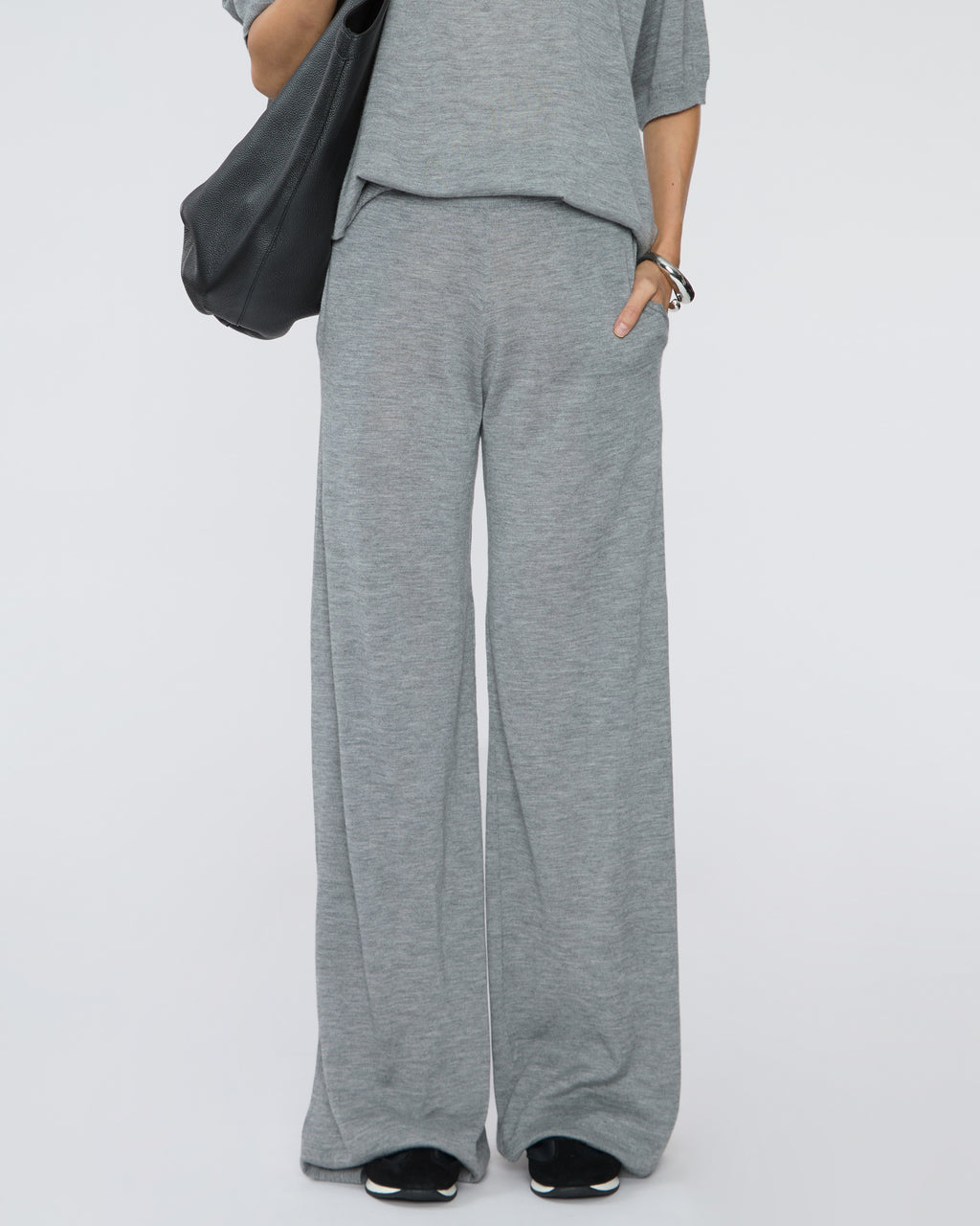 SPRWMN Cashmere Wide Leg Pants in Grey