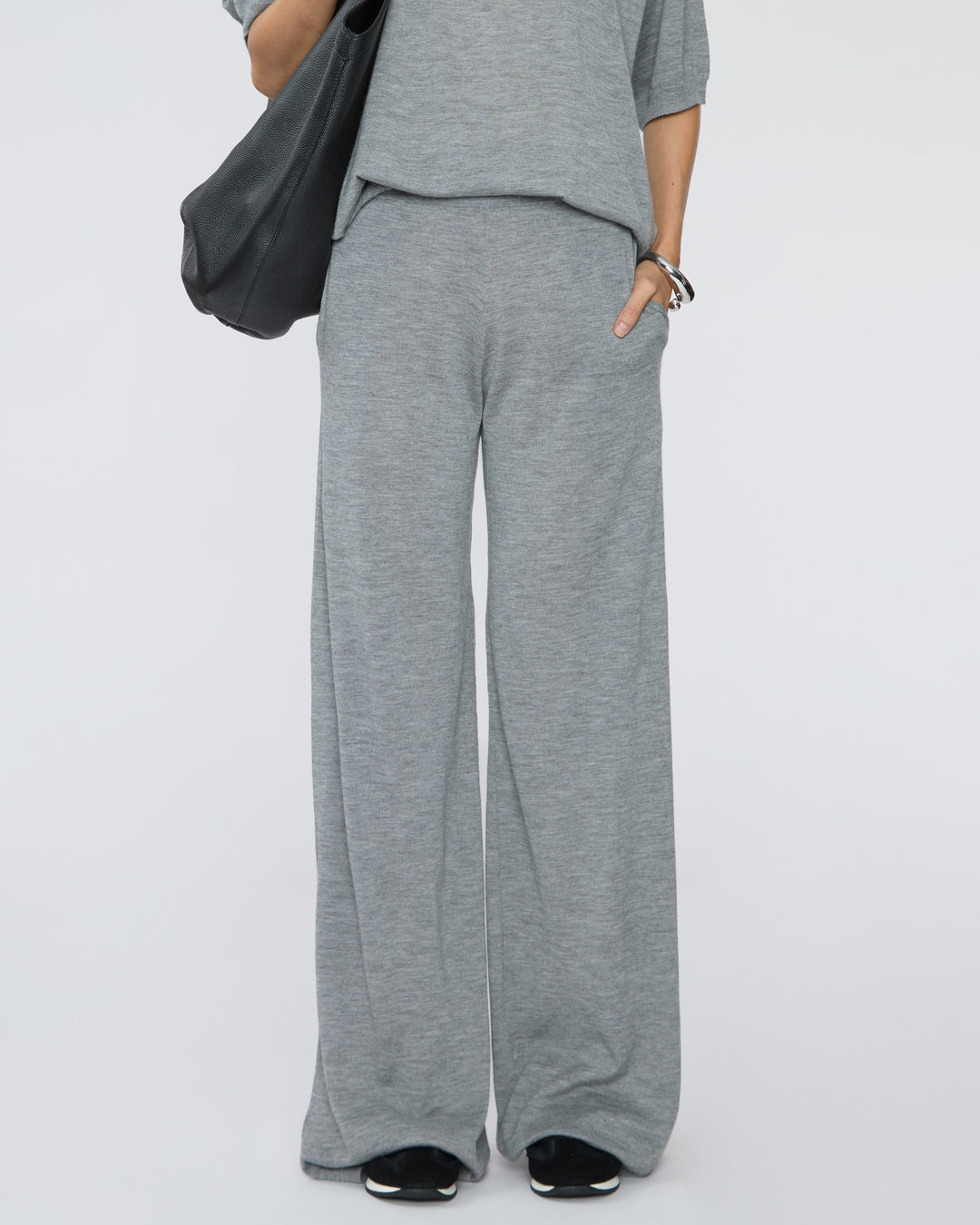 SPRWMN Cashmere Wide Leg Pants in Grey