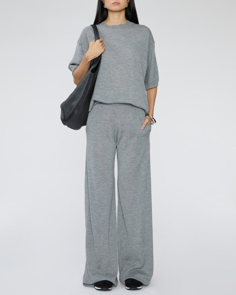SPRWMN Cashmere Wide Leg Pants in Grey