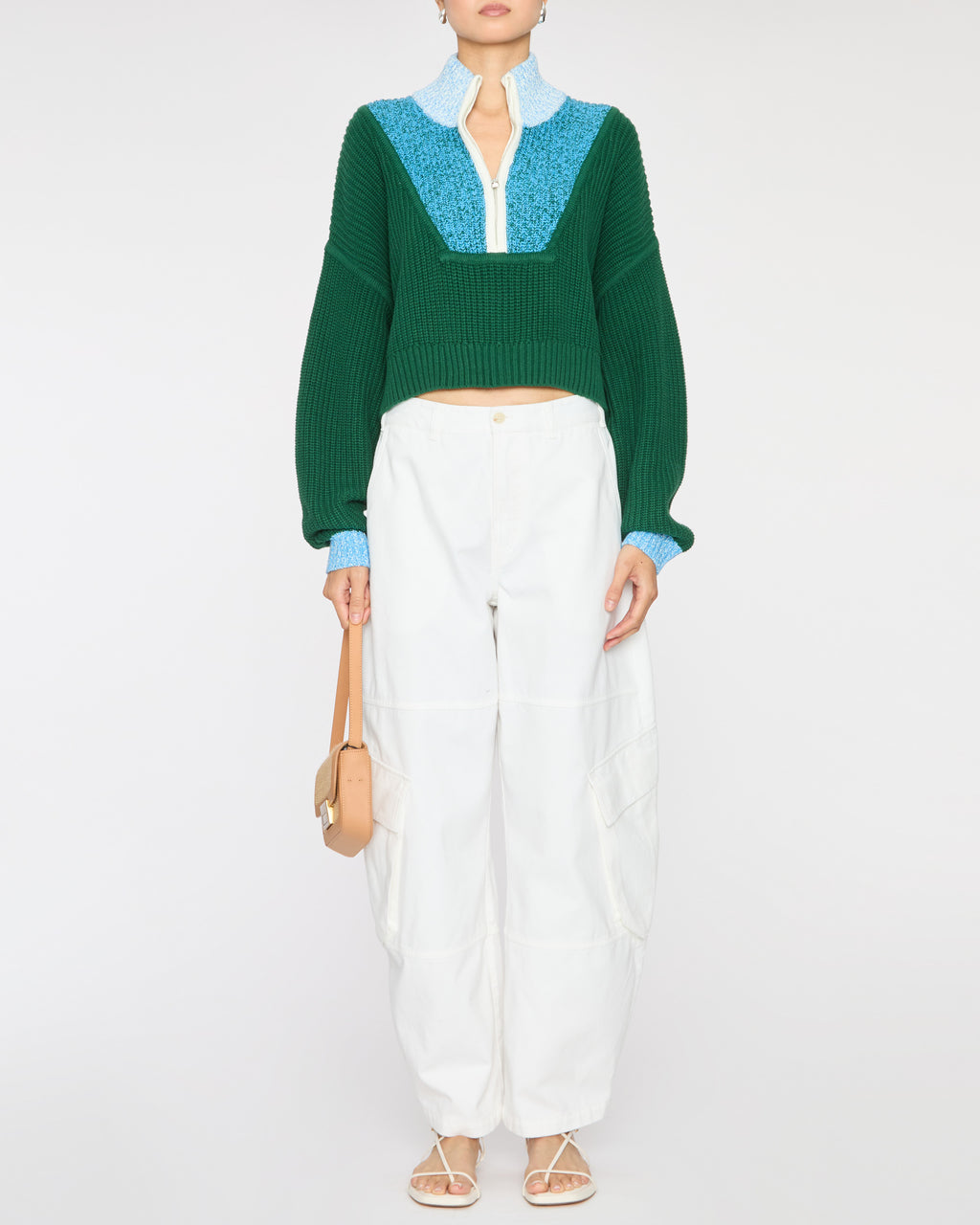 Cropped Hampton Sweater in Jungle/Sky/Ivory