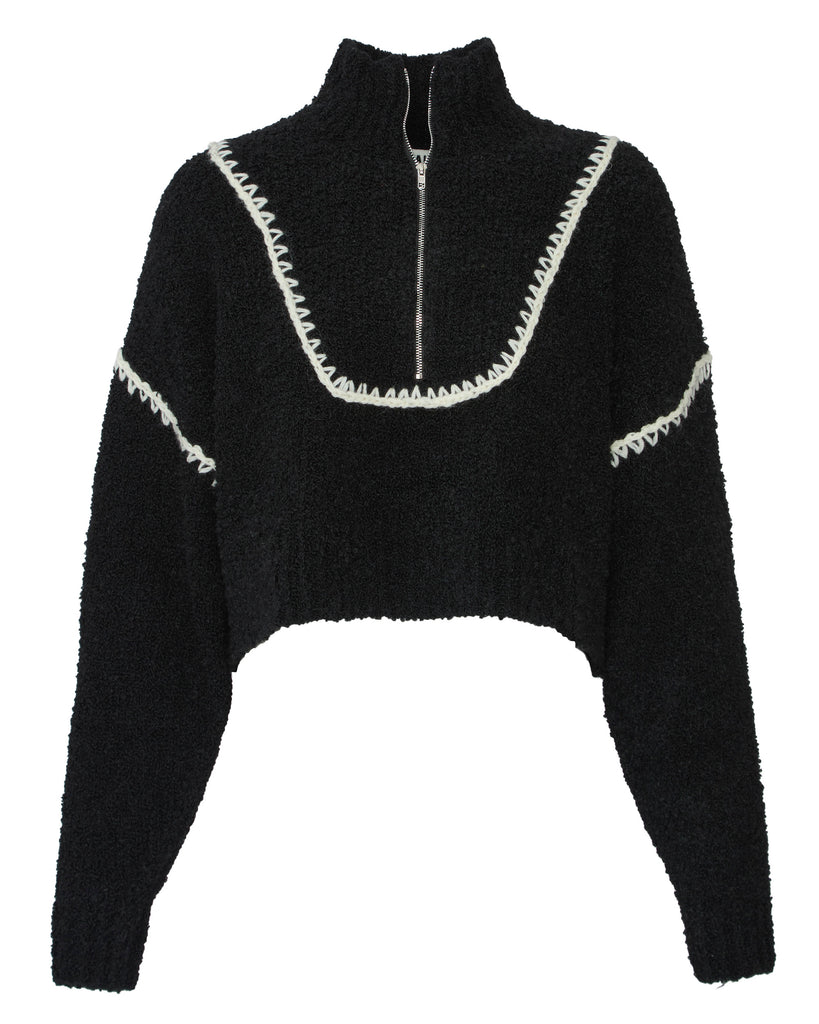 STAUD Cropped Hampton Sweater in Black