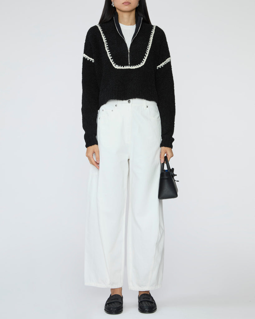 STAUD Cropped Hampton Sweater in Black