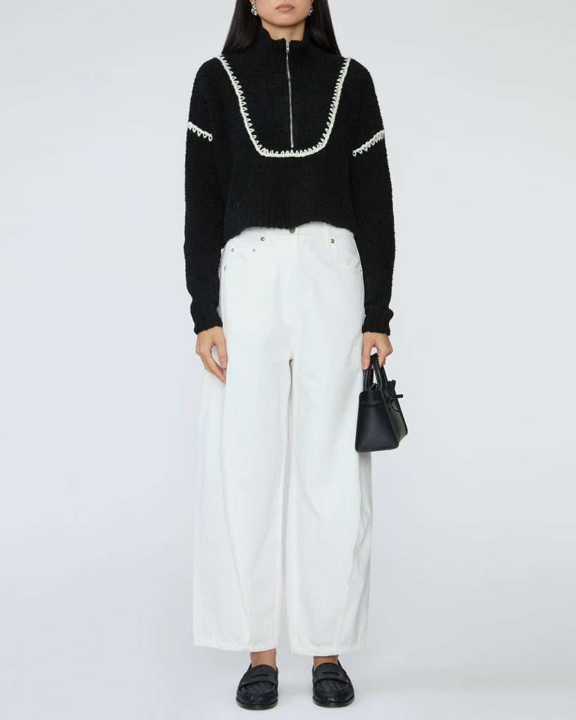 STAUD Cropped Hampton Sweater in Black